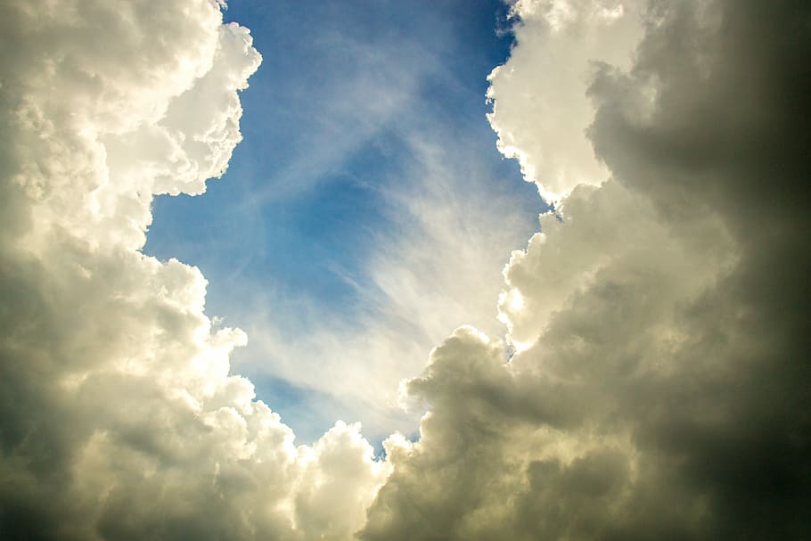 white clouds under clear blue sky, weather, nature, cloud - sky HD wallpaper