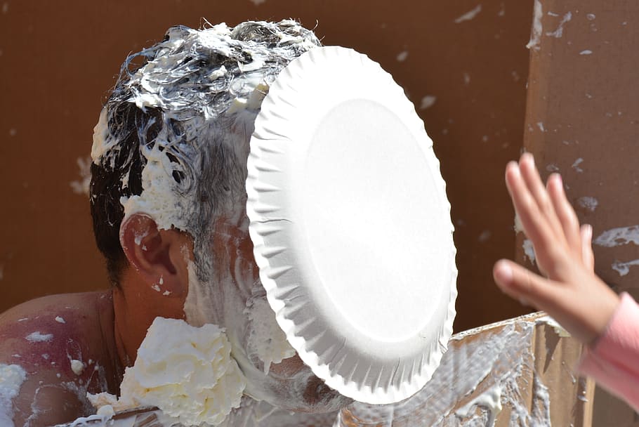 whipped cream, cake, face, people, throw, human body part, hygiene