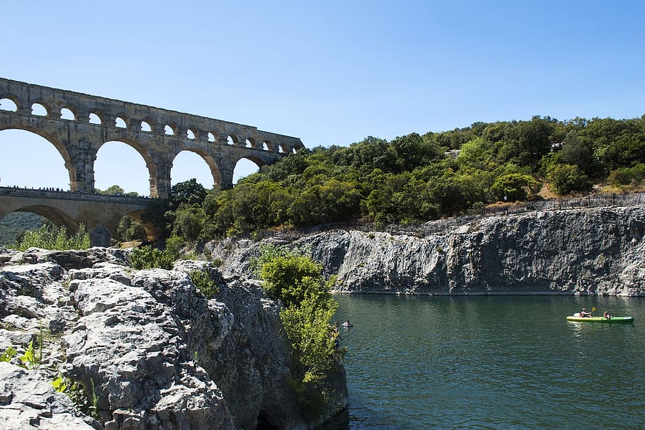 pont du gard, unesco, france, roman bridge, aqueduct, river, HD wallpaper
