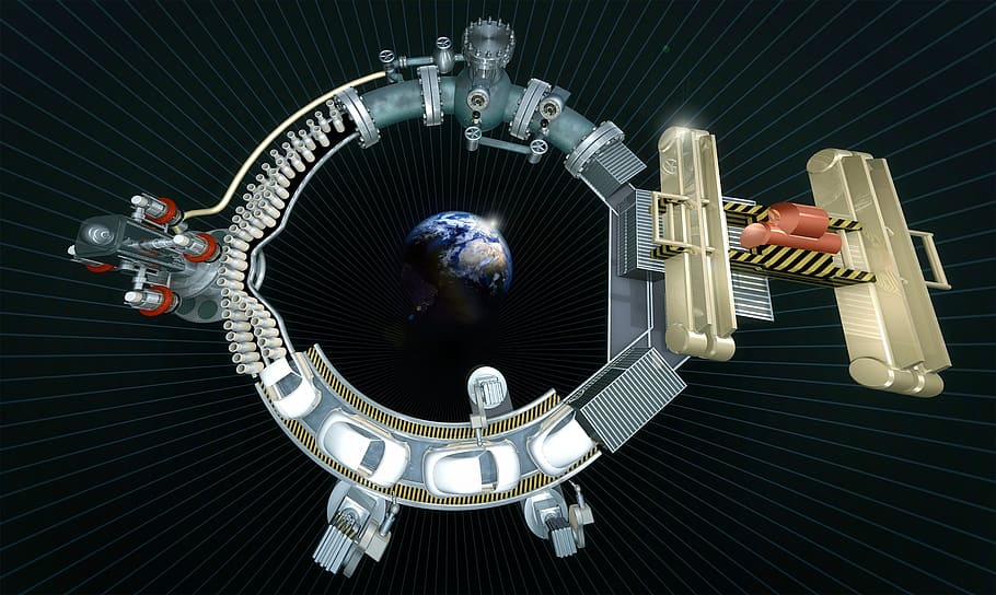 Earth space station concept, production, circuit, global, responsibility HD wallpaper