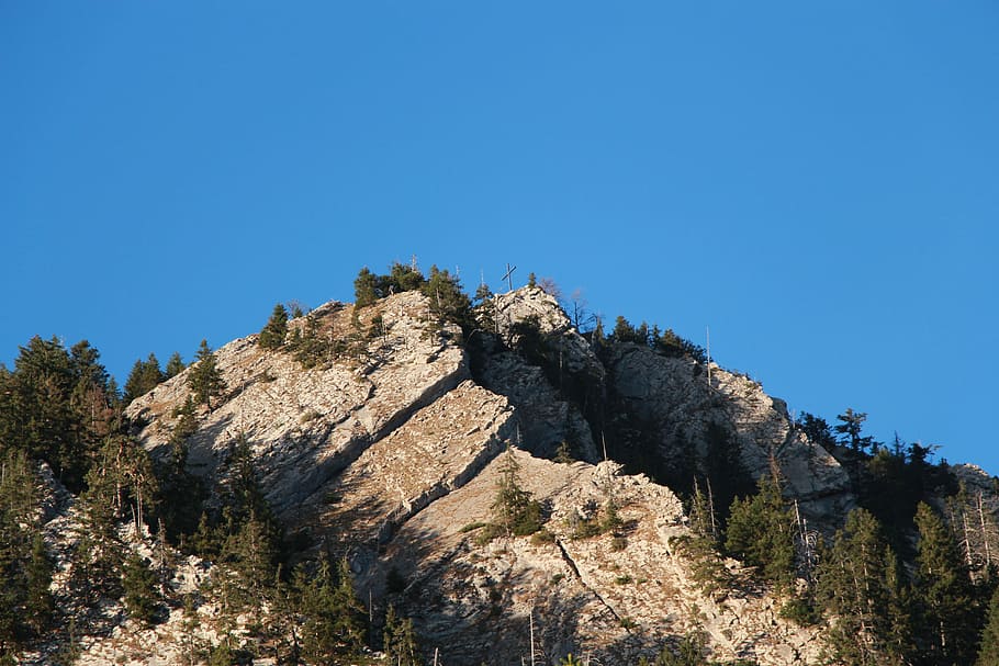 Summit Cross, Mountains, Alpine, clear air, hike, nature, tree HD wallpaper
