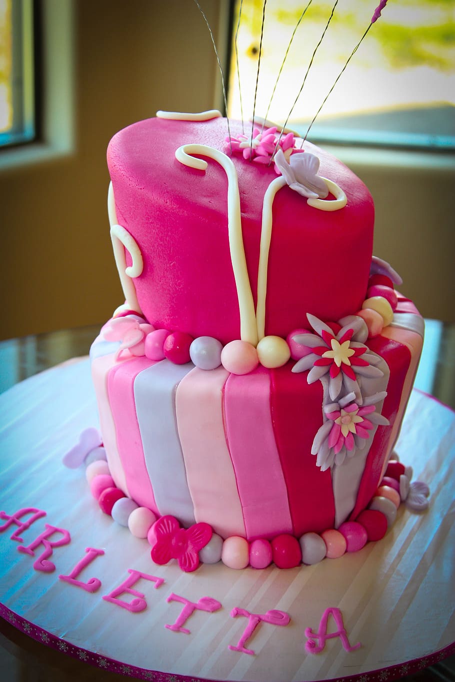 pink icing-coated cake, Layer, Dessert, Celebration, birthday HD wallpaper