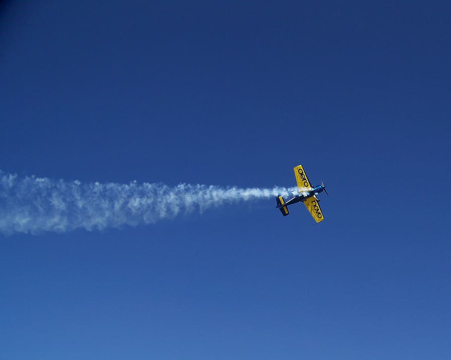 Plane, Fly, Smoke, Vintage, flying, sky, blue, aircraft, aviation