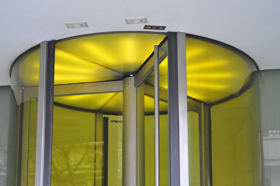 Rotating, Door, Architecture, Modern, rotating door, yellow HD wallpaper