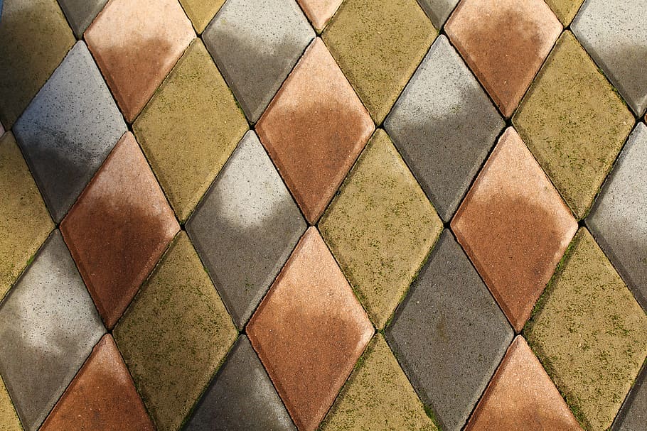 diamond-shaped tiles, flooring, coatings, pattern, backgrounds HD wallpaper