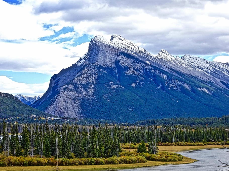 autumn, mountains, forest, river, biking, rockies, canada, landscape HD wallpaper