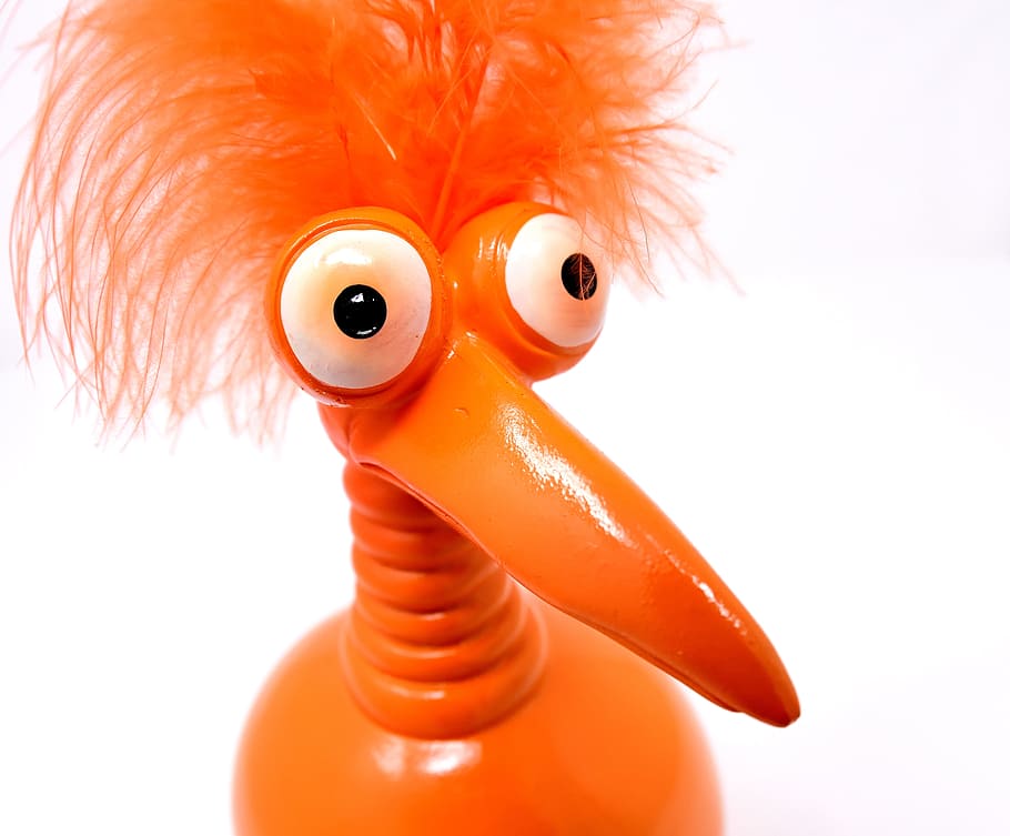 close-up of orange bird toy, joker, funny, weird bird, cute, feather, HD wallpaper
