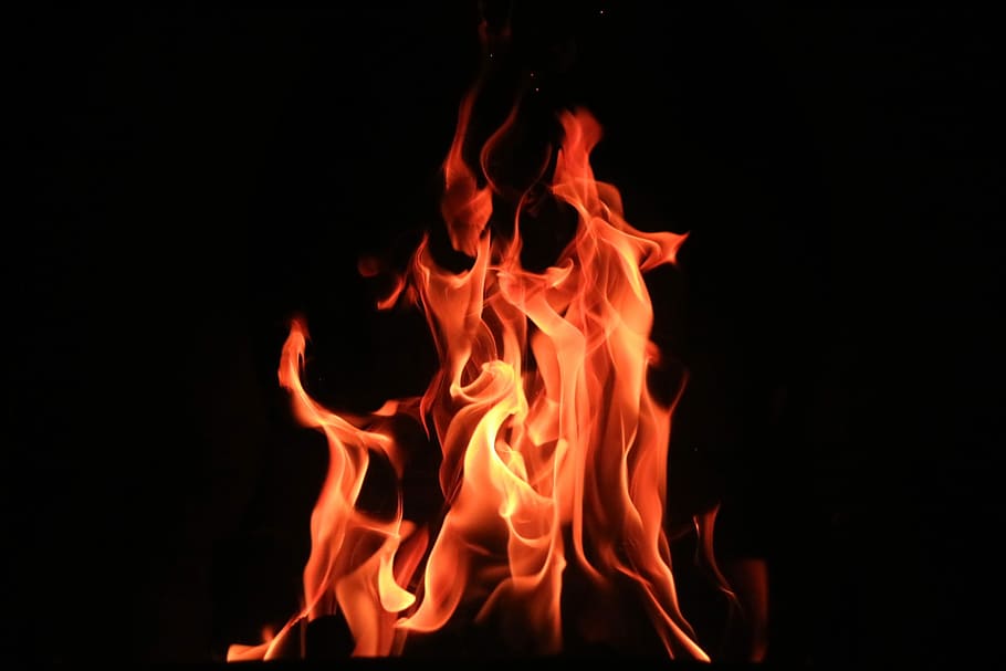 red fire digital wallpaper, bonfire, flame, burning, orange, night HD wallpaper