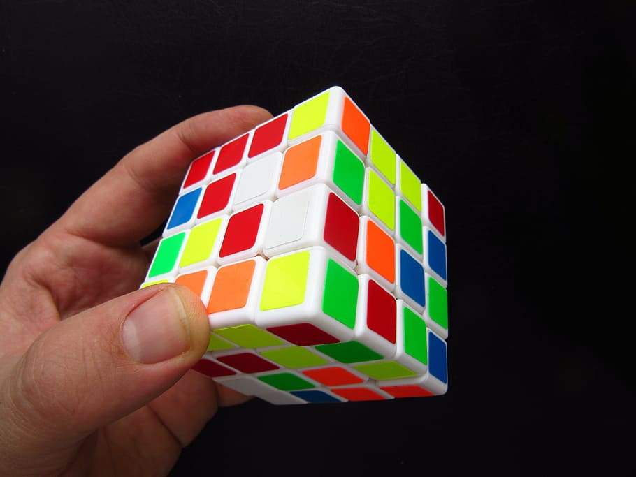 magic cube, hand, puzzle, toys, denksport, colorful, four, difficult, HD wallpaper