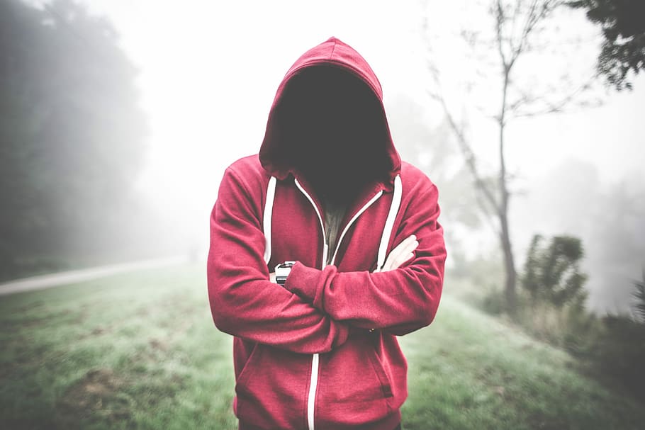 Creepy Man Without a Face in a Hoodie, alone, fog, foggy, guy, HD wallpaper