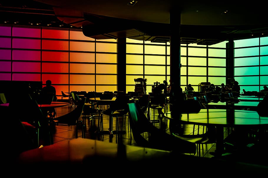round black table with chairs set photo, silhouette of resto bar chairs HD wallpaper