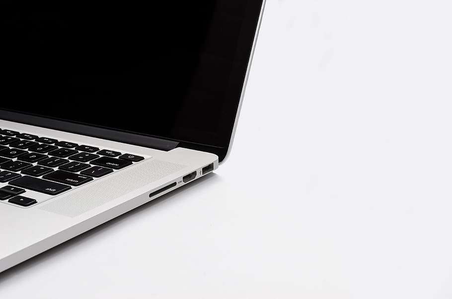 silver and black laptop, keyboard, technology, modern, white HD wallpaper