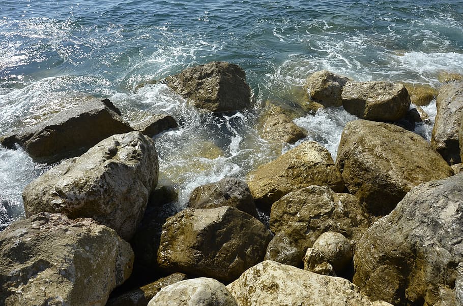 Sea, Roc, Rock, Nature, Wave, blue, cascais, atlantic, portugal, HD wallpaper