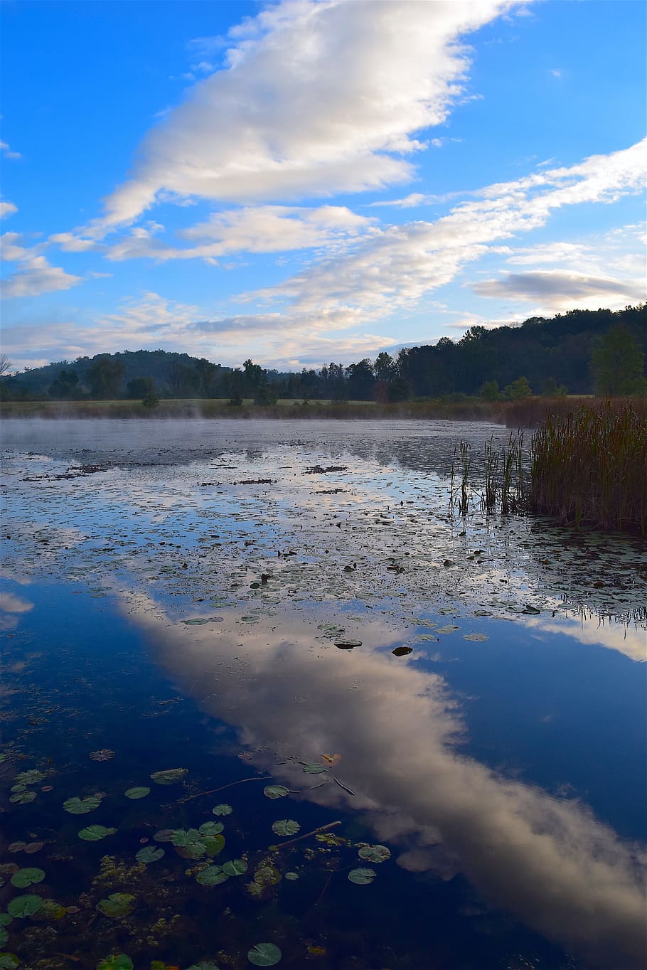 lake, water, reflection, sky, clouds, blue, landscape, outdoors HD wallpaper