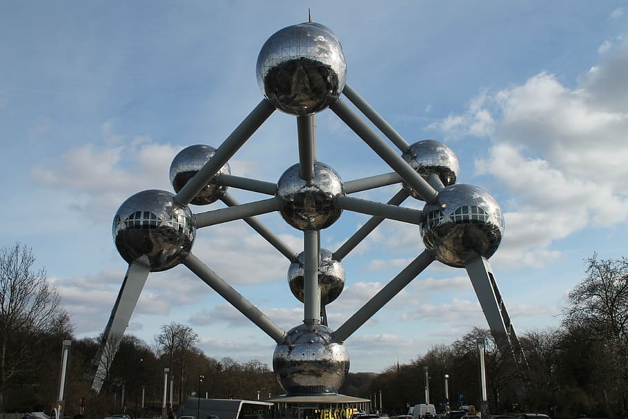 belgium, brussels, atom, sky, cloud - sky, no people, metal HD wallpaper