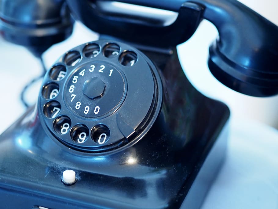 selective focus photography of black rotary phone, office, dial HD wallpaper