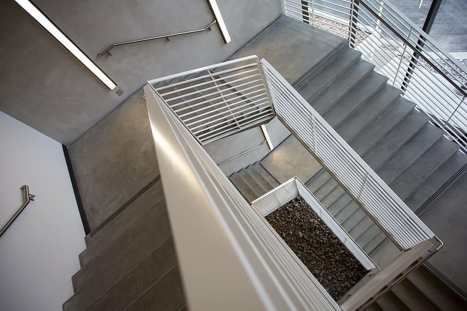 gray and white stair inside the building, staircase, stairs HD wallpaper