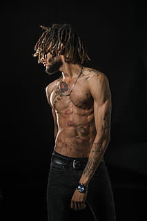 HD wallpaper: Skin, man wearing black jeans, fashion, tattoo, portrait, dreads