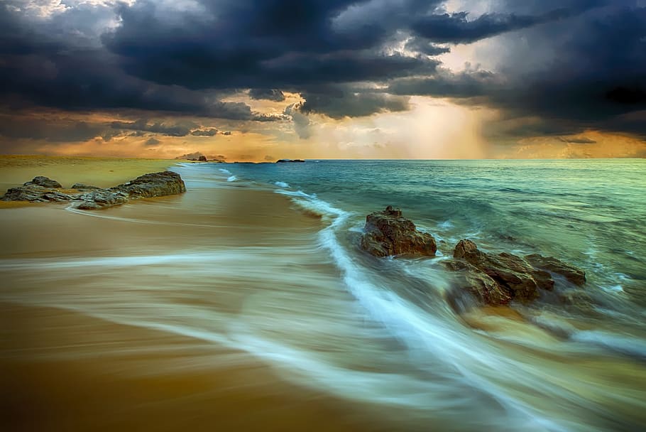 beach digital wallpaper, shore, sand, coast, nature, sea, seascape HD wallpaper
