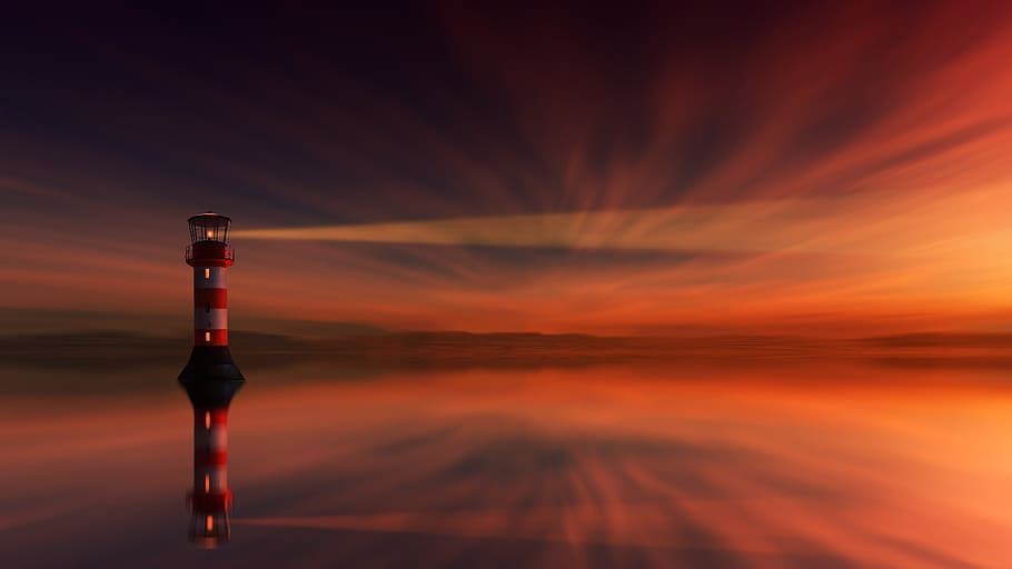 view of lighthouse during sunset, dawn, dusk, sky, abendstimmung HD wallpaper