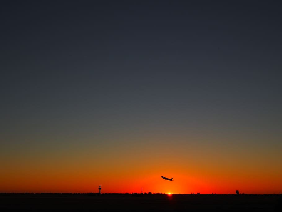sunset, adelaide airport, south australia, airplane, aviation, HD wallpaper