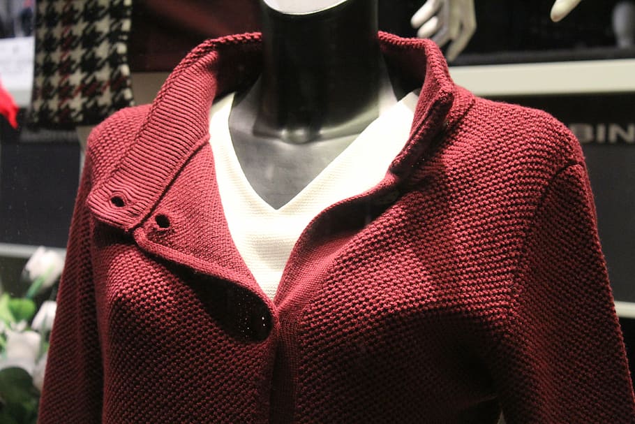 women's red button-up jacket, female dress, dummy, fashion, showcase, HD wallpaper