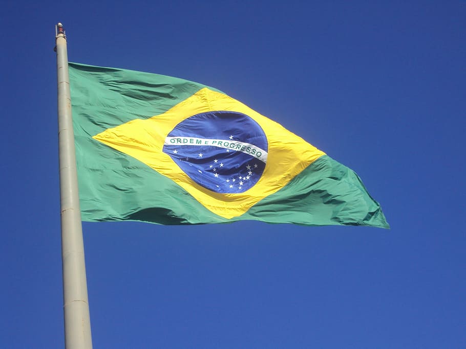 flag of Brazil, home, symbol, blue, sky, clear sky, yellow HD wallpaper