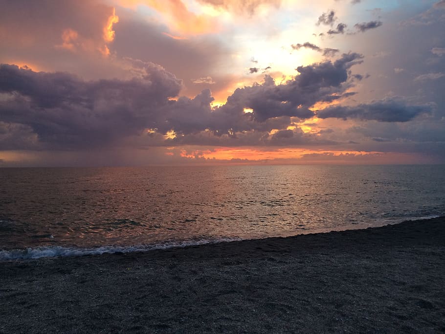 beach, sky, ocean, wave, clouds, sunset, sea, water, cloud - sky HD wallpaper