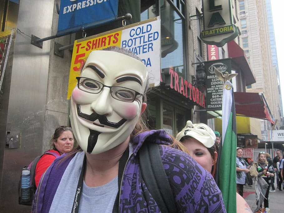 Guy Fawkes mask, anonymous, protest, people, internet, hacker HD wallpaper