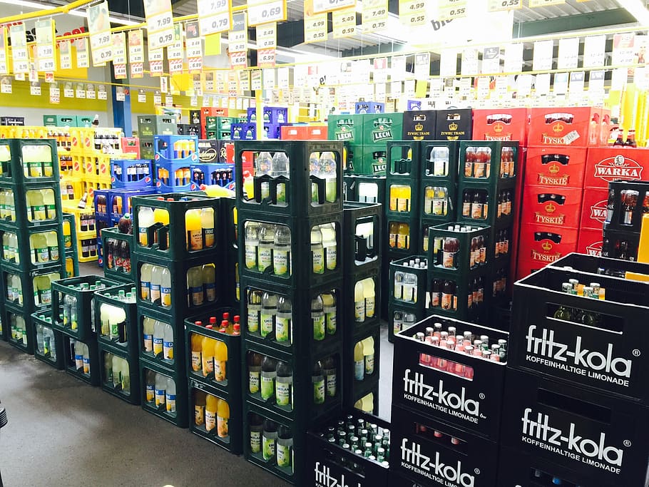 bottle store, soft drinks, container, soda, storage, glass HD wallpaper