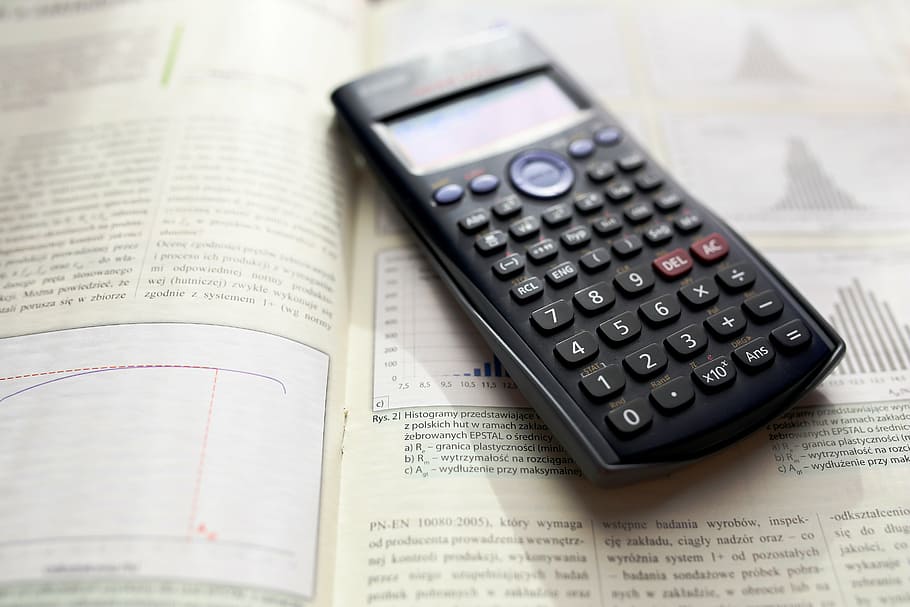 black scientific calculator on book, mathematics, finance, calculate, HD wallpaper