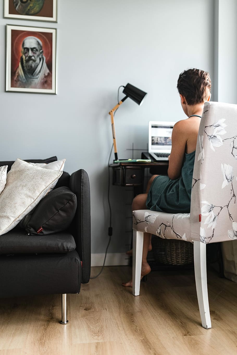 Stylish workplace with computer at home, woman, interior, interior design HD wallpaper