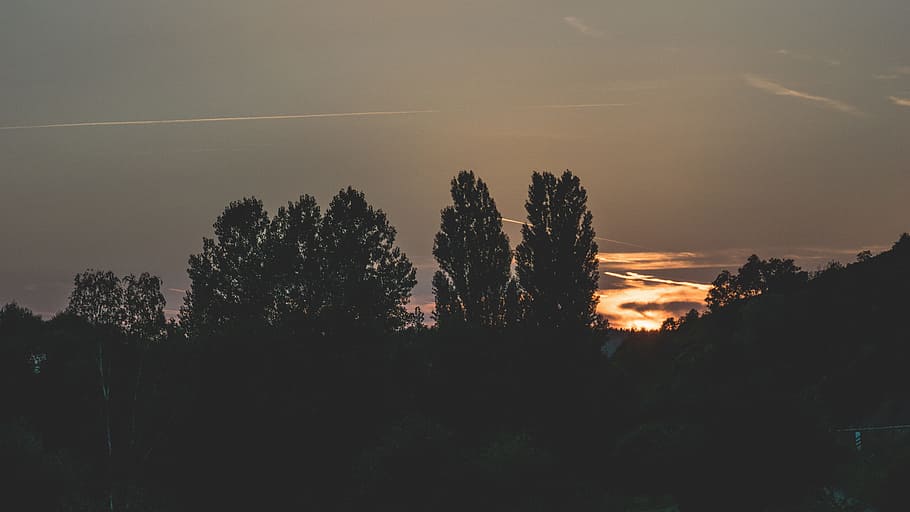 dawn, nature, sky, sunset, afterglow, backlit, clouds, dark, dusk HD wallpaper