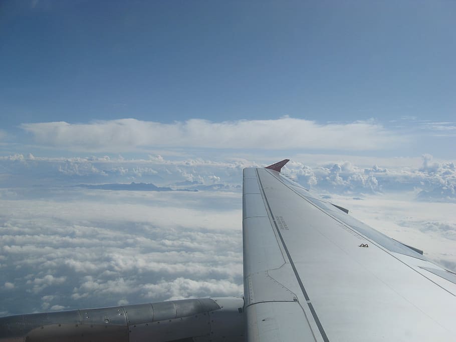 Aircraft, Wing, Clouds, Fly, Transport, habitat, airplane, transportation HD wallpaper