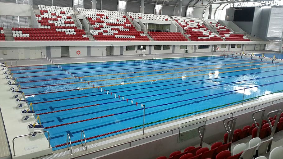 aerial photo of swimming pool, olympic swimming pool, watersport, HD wallpaper
