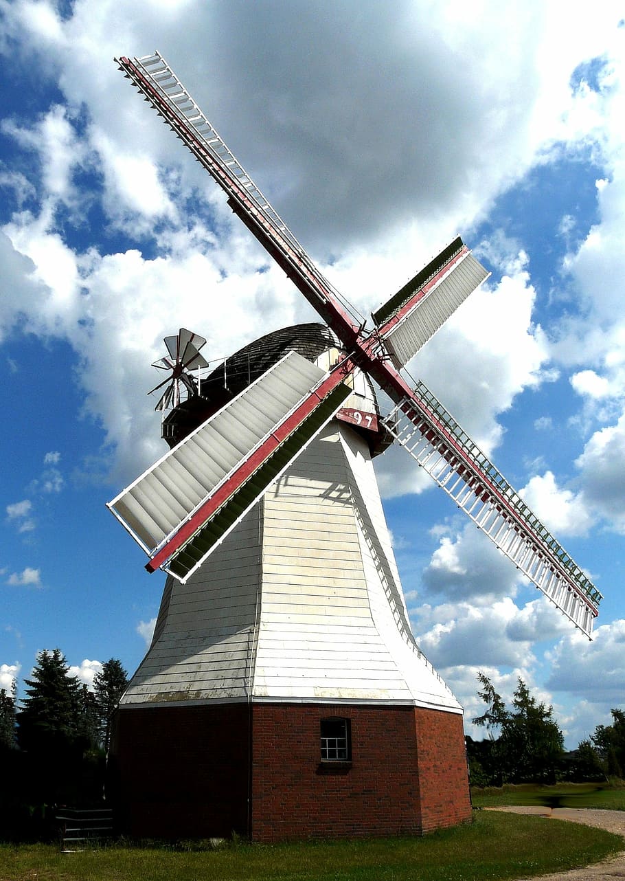 Wind, Mill, Wing, Clouds, Eyendorf, blue, sky, old windmill HD wallpaper