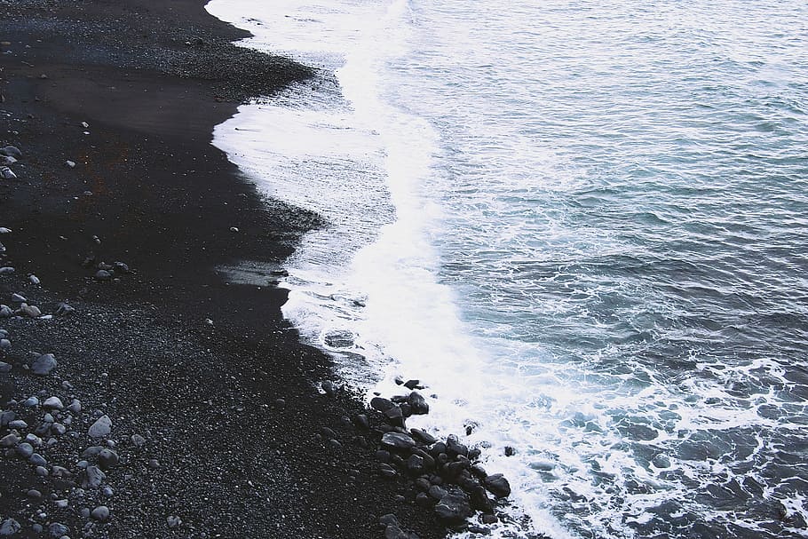 untitled, beach, sand, rocks, shore, coast, waves, water, ocean HD wallpaper