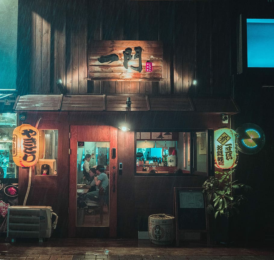 Last Night’s Storm, brown wooden restaurant painting, building