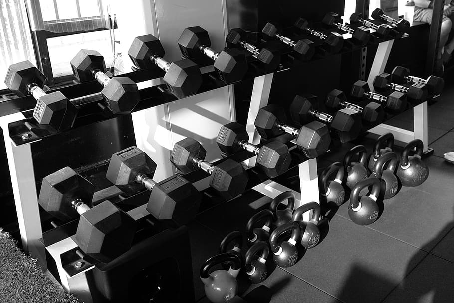 greyscale photo of gym equipment, cross fit, zimmer, health, fitness, HD wallpaper