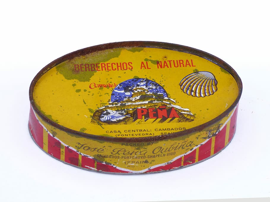 can, tin, old, vintage, canned, cockles, white background, cut out HD wallpaper