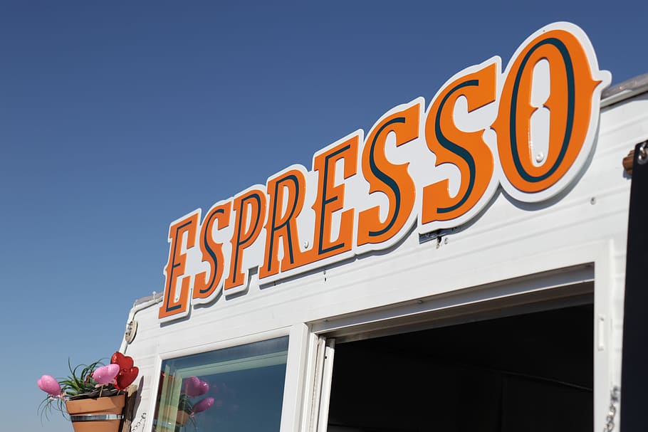 Espresso storefront, orange Espresso signage under clear blues ky HD wallpaper