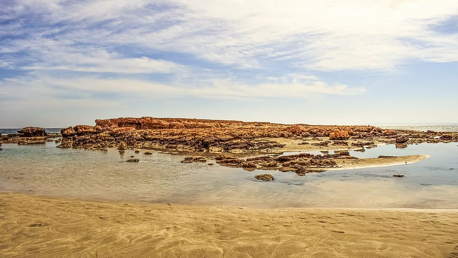 beach, landscape, scenery, sand, rocky, lagoon, calm, serenity HD wallpaper