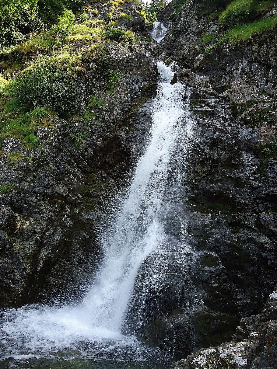 cascade, mountain, nature, alps, hiking, france, water, motion HD wallpaper
