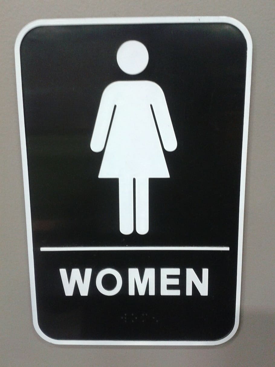 woman, bathroom, female, symbol, sign, communication, text, HD wallpaper