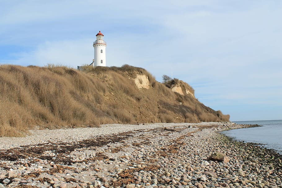 Lighthouse, Coast, Beach, Island, Beacon, samsø, guidance HD wallpaper