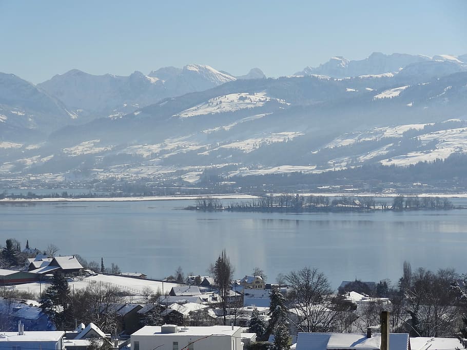 Switzerland, Lake, Zurich, snow, cold temperature, mountain, HD wallpaper