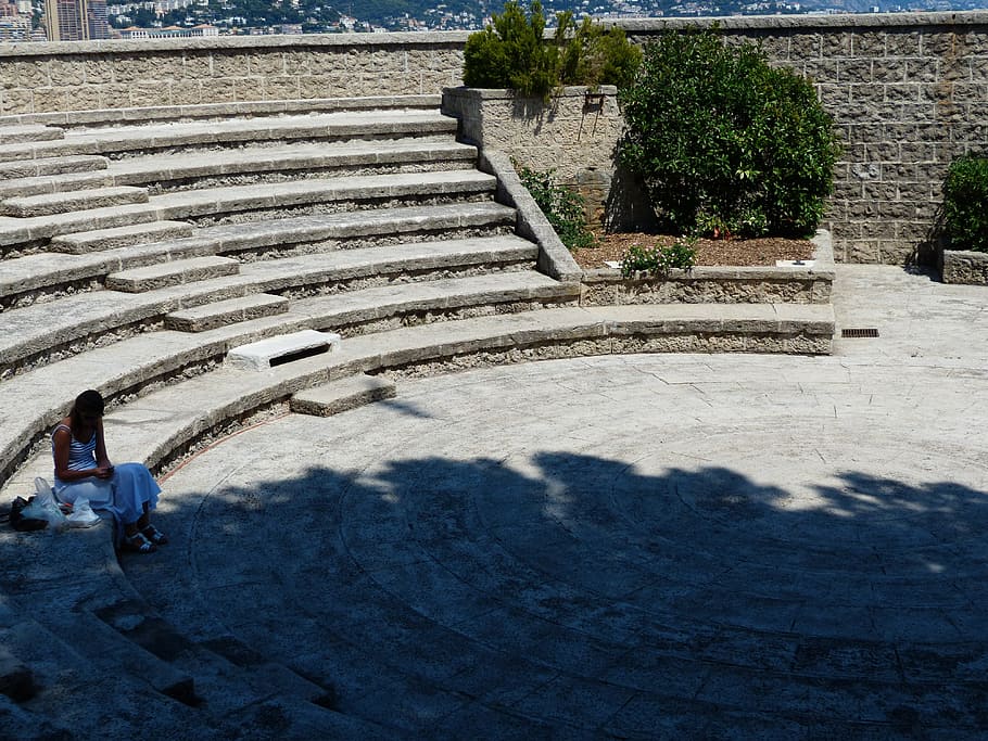 Woman, Lonely, Monaco, fort antoine, fortress, open air theatre, HD wallpaper