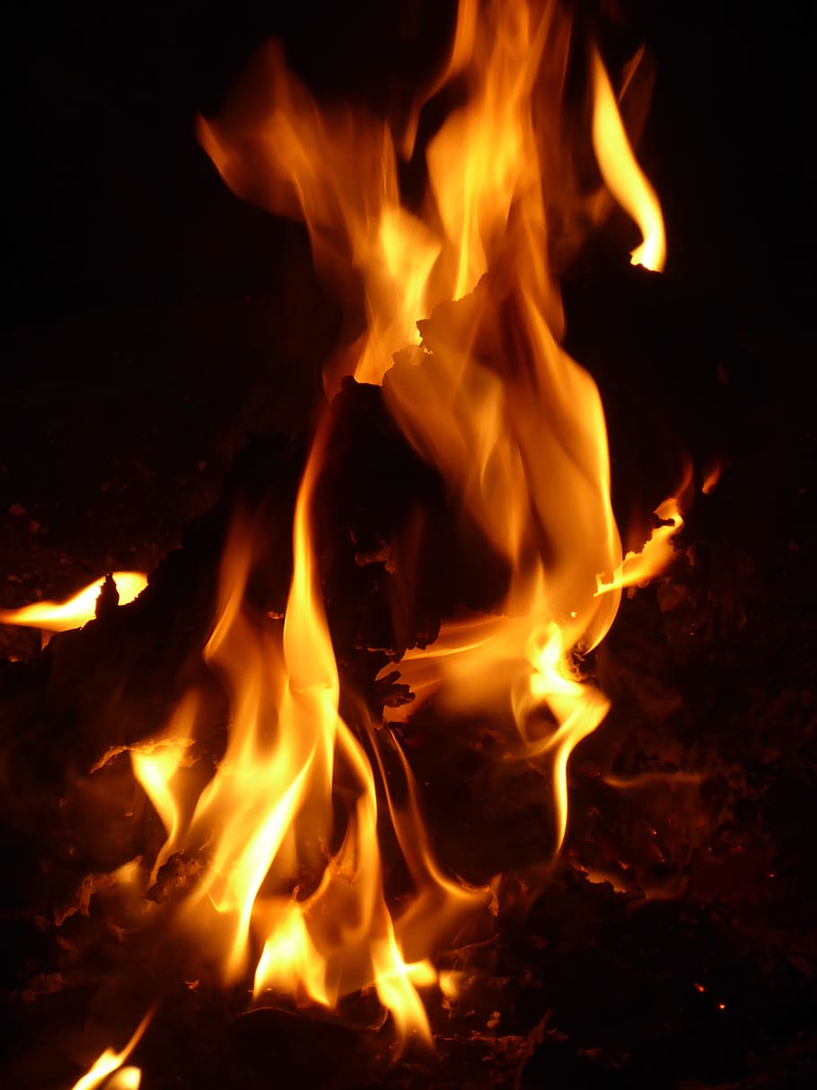 fire, flames, firepit, glow, wood, brand, stoke, heat, ritual burning, HD wallpaper