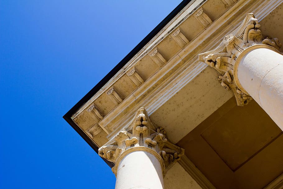 columnar, temple, church, building, facade, structure, sky HD wallpaper