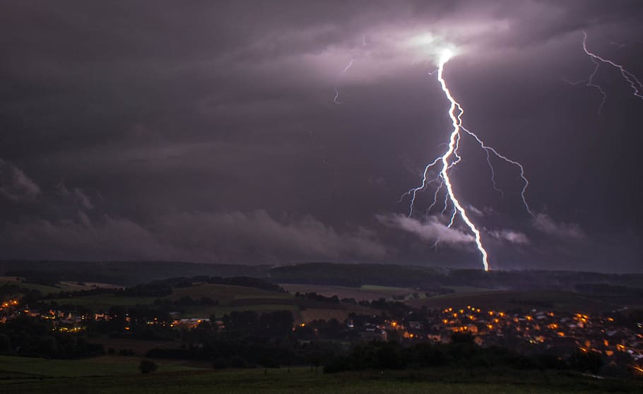 lightning during night time, thunder, weather, storm, power in nature HD wallpaper